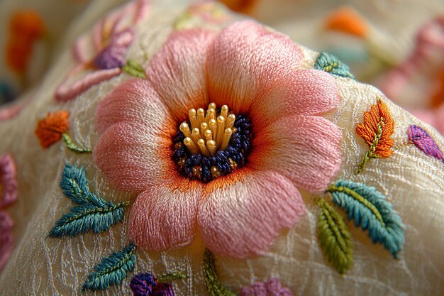haft na tkaninie z kwiatowym wzorem